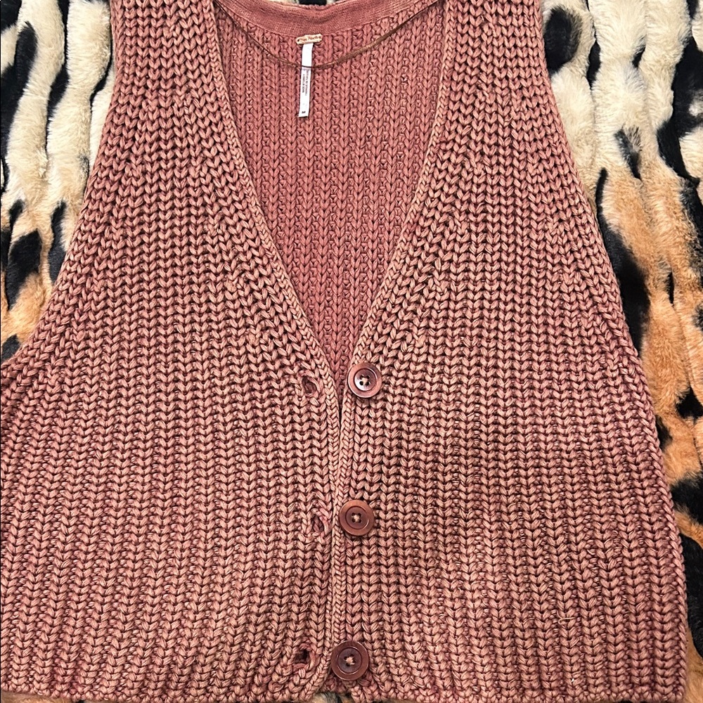Free People Brown Chunky Knit Button-Front Vest.